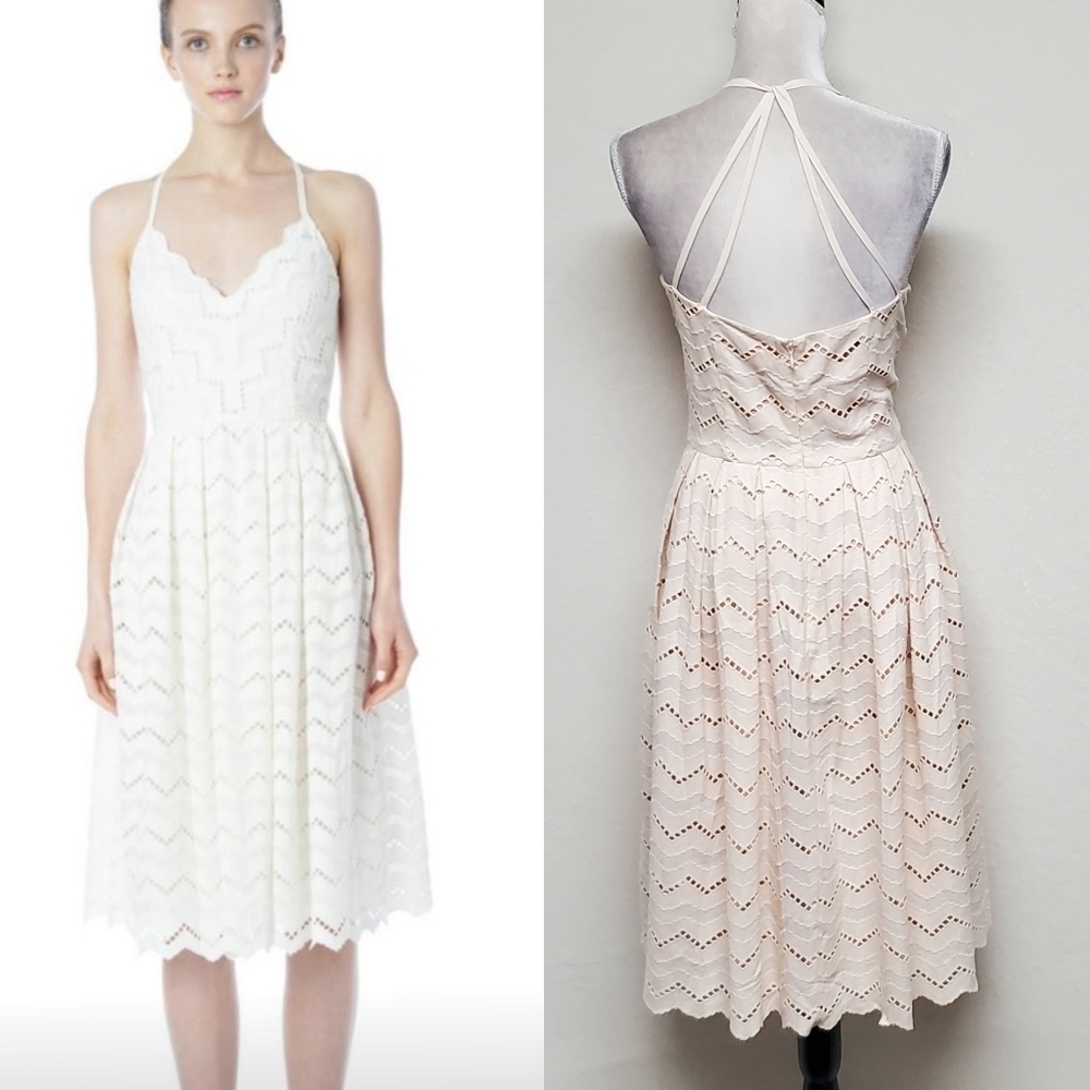 AIJEK Lovers and Lunatics Cream Aztec Eyelet Double Strap Racerback A-line Dress